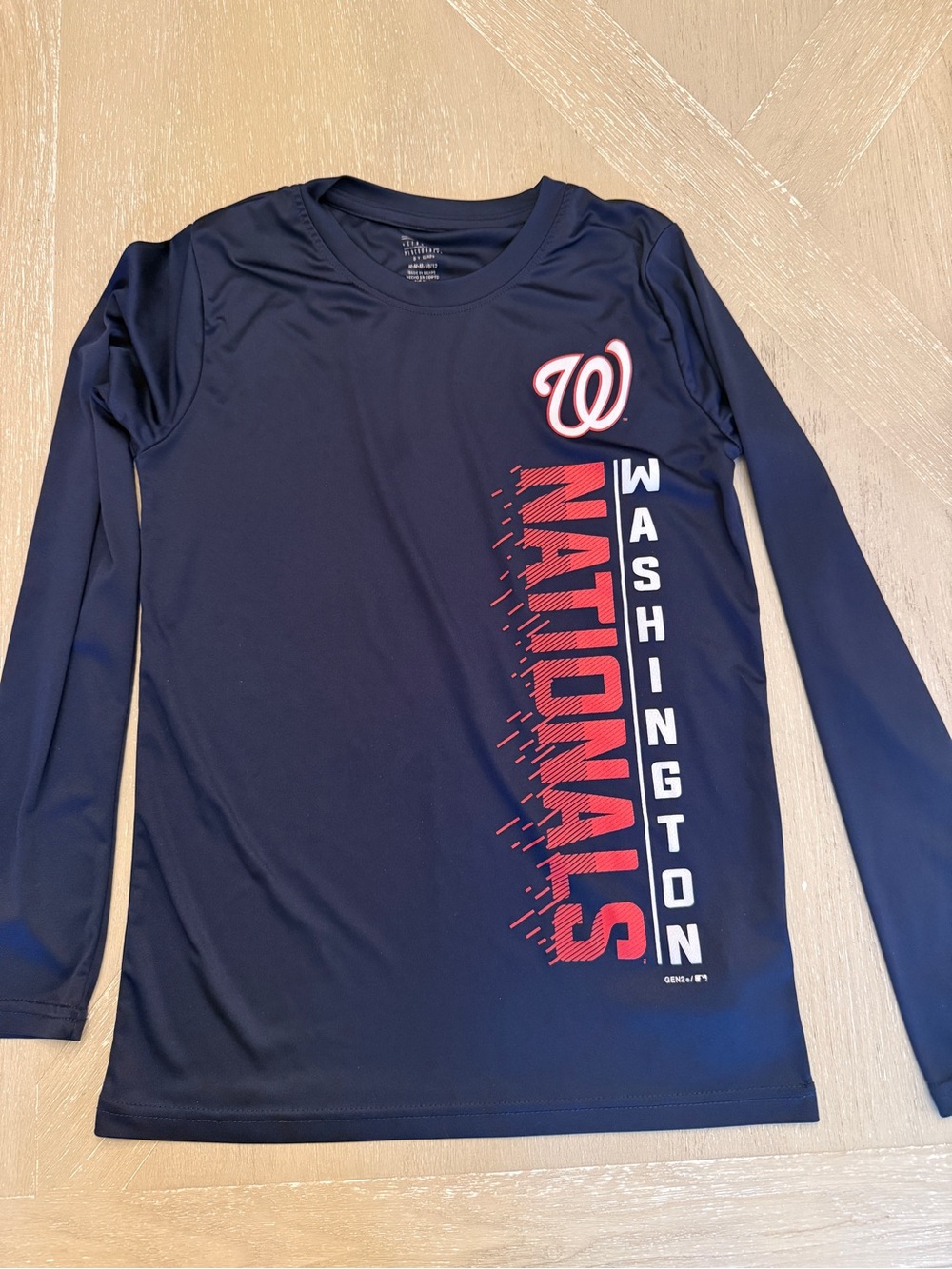 MLB Washington Nationals Navy Long Sleeve Tee with Red and White Logo